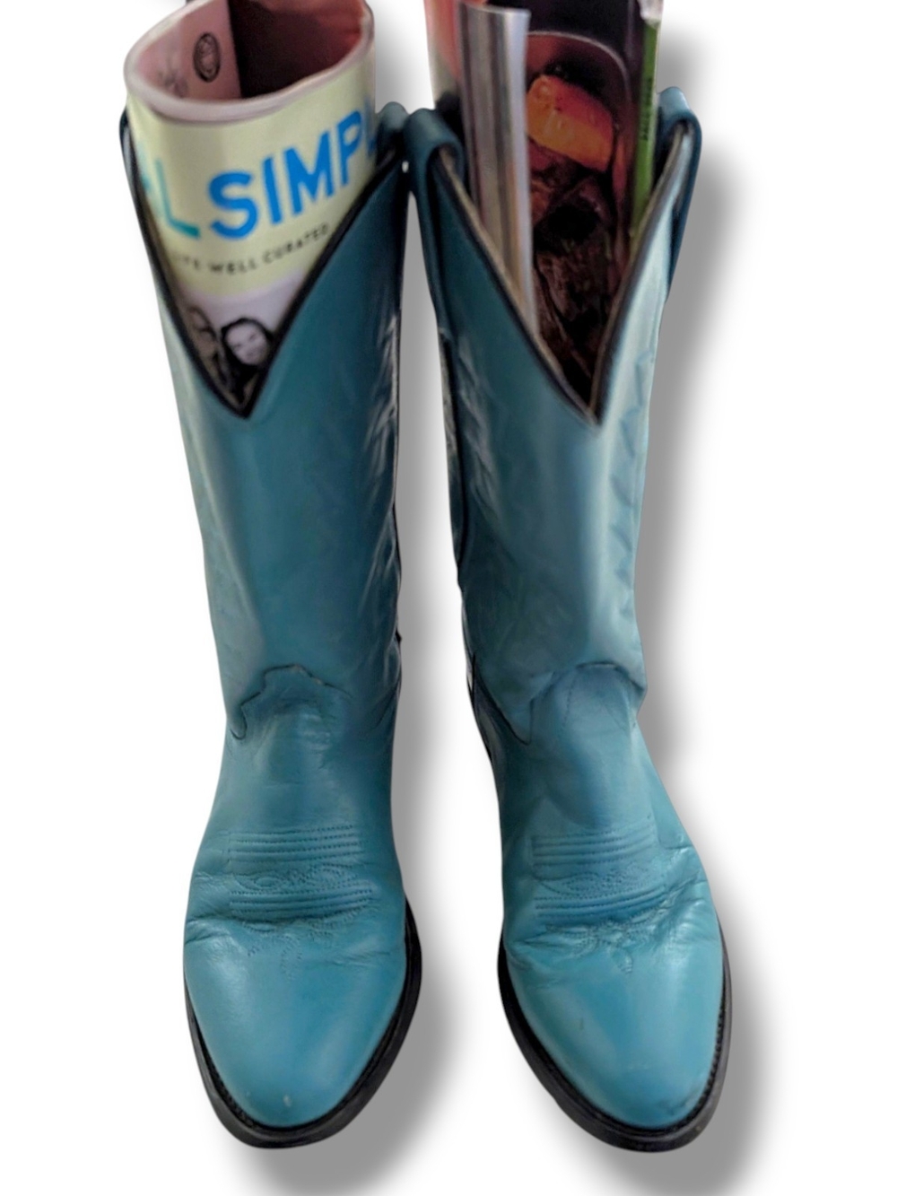 Vintage Old West Turquoise Leather Women's Heeled Cowboy Boots, Size 050 (5.5) - Picture 13 of 13